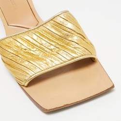 Bottega Veneta Gold Pleated Leather Slide Sandals Size 38.5