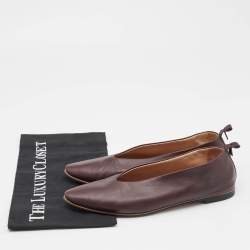 Pre Owned Bottega Veneta Dark Brown Leather Almond Toe Ballet Flats Size 37
