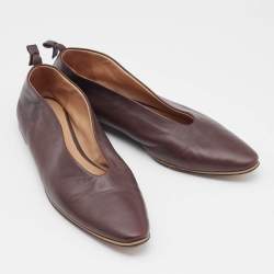 Pre Owned Bottega Veneta Dark Brown Leather Almond Toe Ballet Flats Size 37