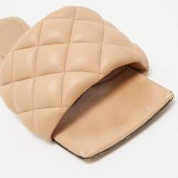Bottega Veneta Beige Quilted Leather Lido Flat Sandals Size 36