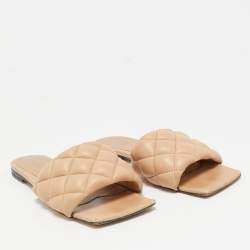 Bottega Veneta Beige Quilted Leather Lido Flat Sandals Size 36