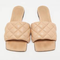 Bottega Veneta Beige Quilted Leather Lido Flat Sandals Size 36