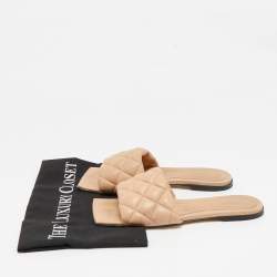 Bottega Veneta Beige Quilted Leather Lido Flat Sandals Size 36