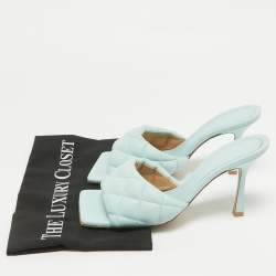 Bottega Veneta Blue Quilted Leather Lido Slide Sandals Size 39
