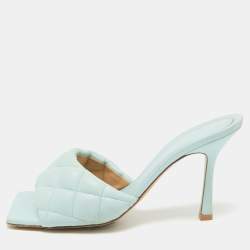 Bottega Veneta Blue Quilted Leather Lido Slide Sandals Size 39