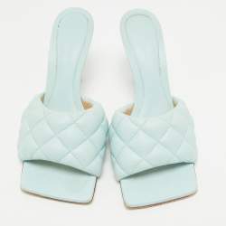 Bottega Veneta Blue Quilted Leather Lido Slide Sandals Size 39