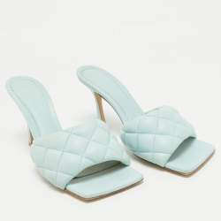 Bottega Veneta Blue Quilted Leather Lido Slide Sandals Size 39