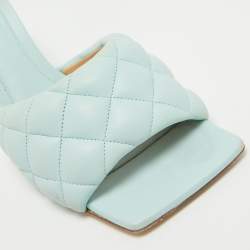 Bottega Veneta Blue Quilted Leather Lido Slide Sandals Size 39