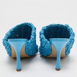 Pre Owned Bottega Veneta Blue Woven Leather Board Slide Sandals Size 37