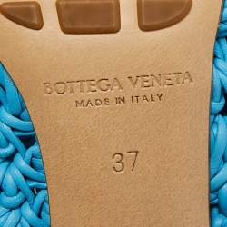 Pre Owned Bottega Veneta Blue Woven Leather Board Slide Sandals Size 37