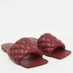 Bottega Veneta Burgundy Leather Lido Flat Slide Sandals Size 39