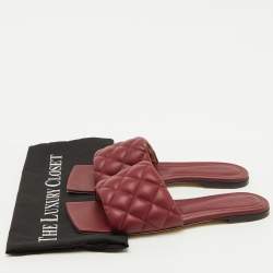 Bottega Veneta Burgundy Leather Lido Flat Slide Sandals Size 39