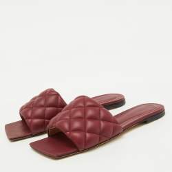 Bottega Veneta Burgundy Leather Lido Flat Slide Sandals Size 39