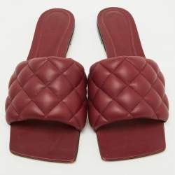Bottega Veneta Burgundy Leather Lido Flat Slide Sandals Size 39