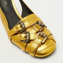 مملوكة مسبقًا Bottega Veneta Gold Leather Buckle Detail Block Heel Pumps Size 36