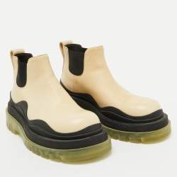 Bottega Veneta Cream Leather Tire Chelsea Ankle Length Boots Size 38