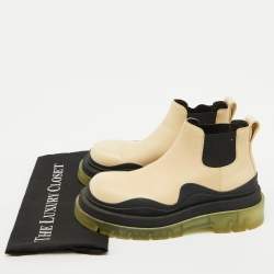 Bottega Veneta Cream Leather Tire Chelsea Ankle Length Boots Size 38