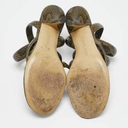 Pre Owned Bottega Veneta Green Python Embossed Leather Spiral Sandals Size 38