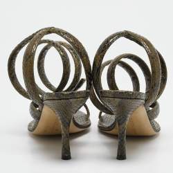 Pre Owned Bottega Veneta Green Python Embossed Leather Spiral Sandals Size 38