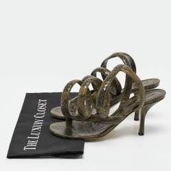 Pre Owned Bottega Veneta Green Python Embossed Leather Spiral Sandals Size 38