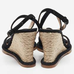 Bottega Veneta Black Suede Wedge Espadrille Sandals Size 38