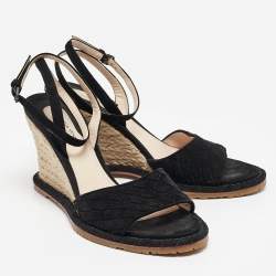 Bottega Veneta Black Suede Wedge Espadrille Sandals Size 38