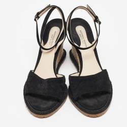 Bottega Veneta Black Suede Wedge Espadrille Sandals Size 38