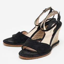 Bottega Veneta Black Suede Wedge Espadrille Sandals Size 38