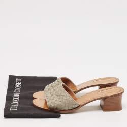 Pre Owned Bottega Veneta Grey Intrecciato Leather Slide Sandals Size 38