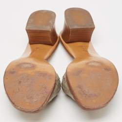 Pre Owned Bottega Veneta Grey Intrecciato Leather Slide Sandals Size 38