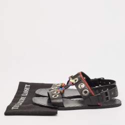 Bottega Veneta Black Leather Grommet Slingback Flat Sandals Size 40