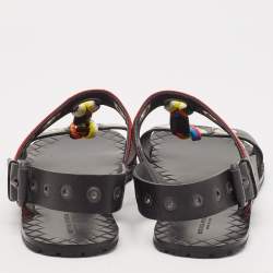 Bottega Veneta Black Leather Grommet Slingback Flat Sandals Size 40