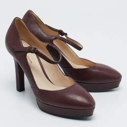Bottega Veneta Burgundy Leather Mary Jane Platform Pumps Size 38