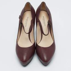 Bottega Veneta Burgundy Leather Mary Jane Platform Pumps Size 38