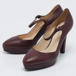 Bottega Veneta Burgundy Leather Mary Jane Platform Pumps Size 38
