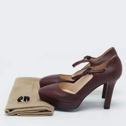 Bottega Veneta Burgundy Leather Mary Jane Platform Pumps Size 38