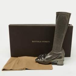 Bottega Veneta Metallic Leather and Fabric Knee High Boots Size 38