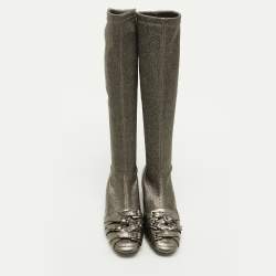 Bottega Veneta Metallic Leather and Fabric Knee High Boots Size 38