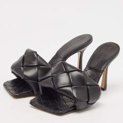 Bottega Veneta Black Intrecciato Leather Lido Slide Sandals Size 35