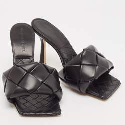 Bottega Veneta Black Intrecciato Leather Lido Slide Sandals Size 35