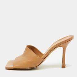 Bottega Veneta Light Brown Leather Stretch Slide Sandals Size 38