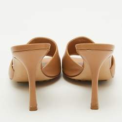 Bottega Veneta Light Brown Leather Stretch Slide Sandals Size 38