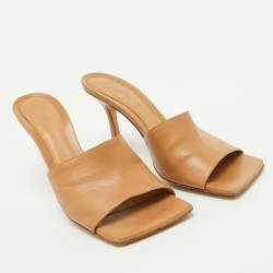 Bottega Veneta Light Brown Leather Stretch Slide Sandals Size 38