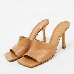 Bottega Veneta Light Brown Leather Stretch Slide Sandals Size 38
