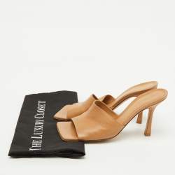 Bottega Veneta Light Brown Leather Stretch Slide Sandals Size 38