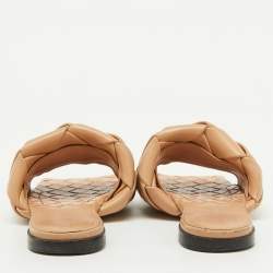 Bottega Veneta Light Brown Leather Lido Flat Slide Sandals Size 38