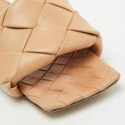 Bottega Veneta Light Brown Leather Lido Flat Slide Sandals Size 38