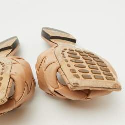 Bottega Veneta Light Brown Leather Lido Flat Slide Sandals Size 38
