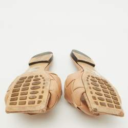 Bottega Veneta Light Brown Leather Lido Flat Slide Sandals Size 38