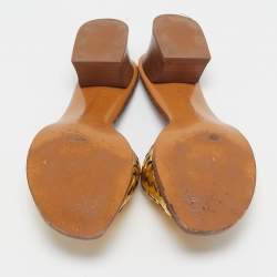 Pre Owned Bottega Veneta Metallic Intrecciato Leather Slide Sandals Size 37.5